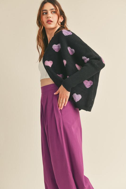 Ombre Heart Sweater Cardigan - Black