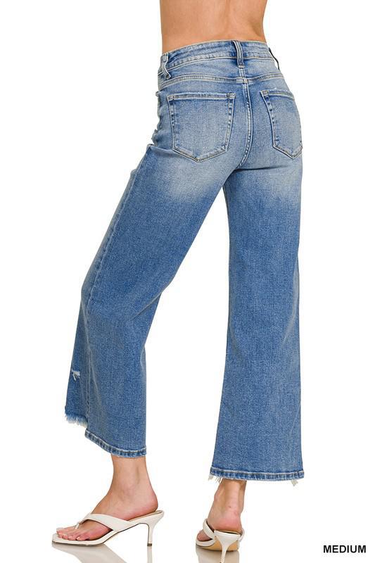 Distressed Raw Hem Denim Pant-Medium Wash