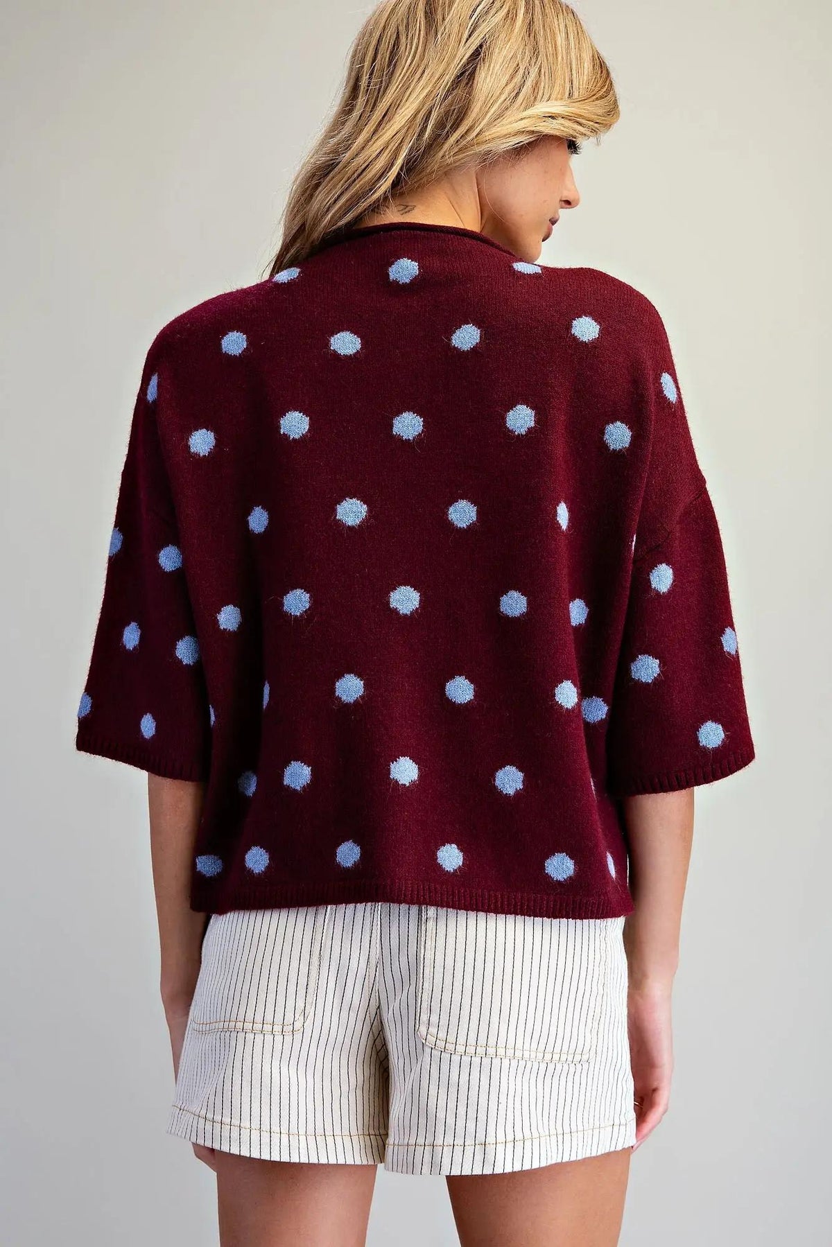 Polka Dot Short Sleeve Knit Cardigan