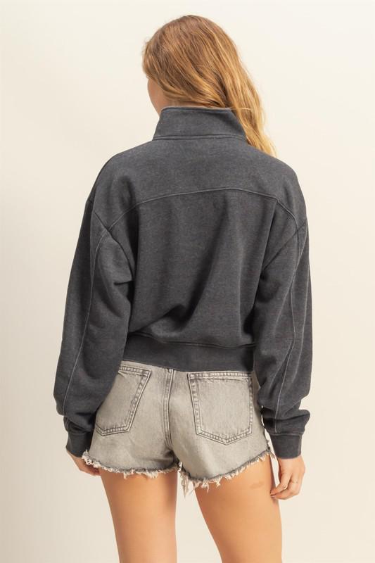 Brushed Terry Zip Up-Black