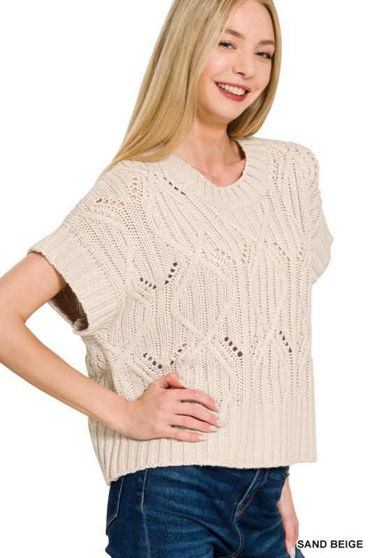 Cable Knit Short Sleeve Sweater