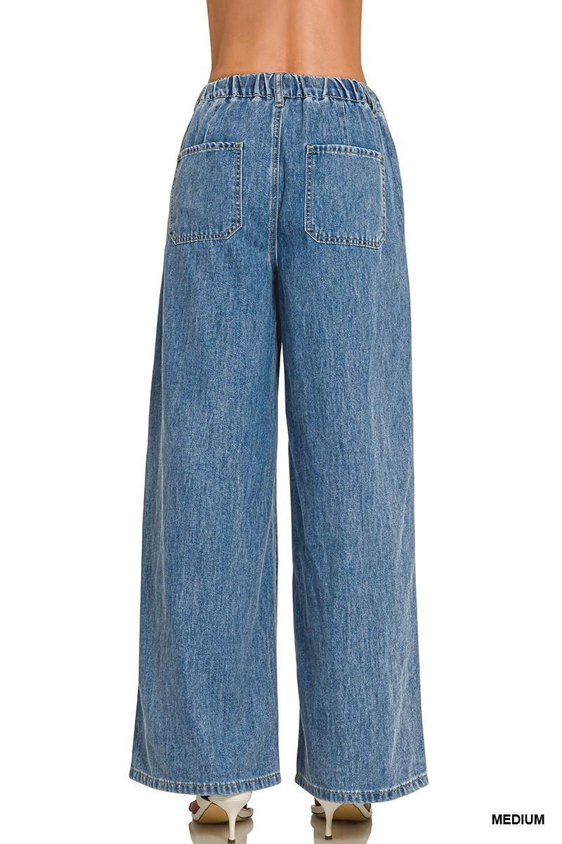 Wide Leg Drawstring Denim Pants