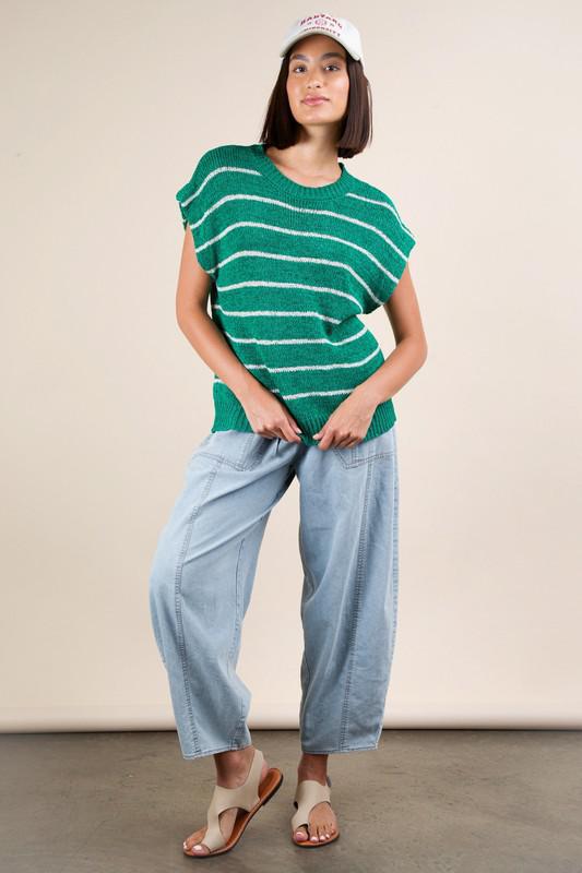 Striped Knit Sweater Top- Kelly Green