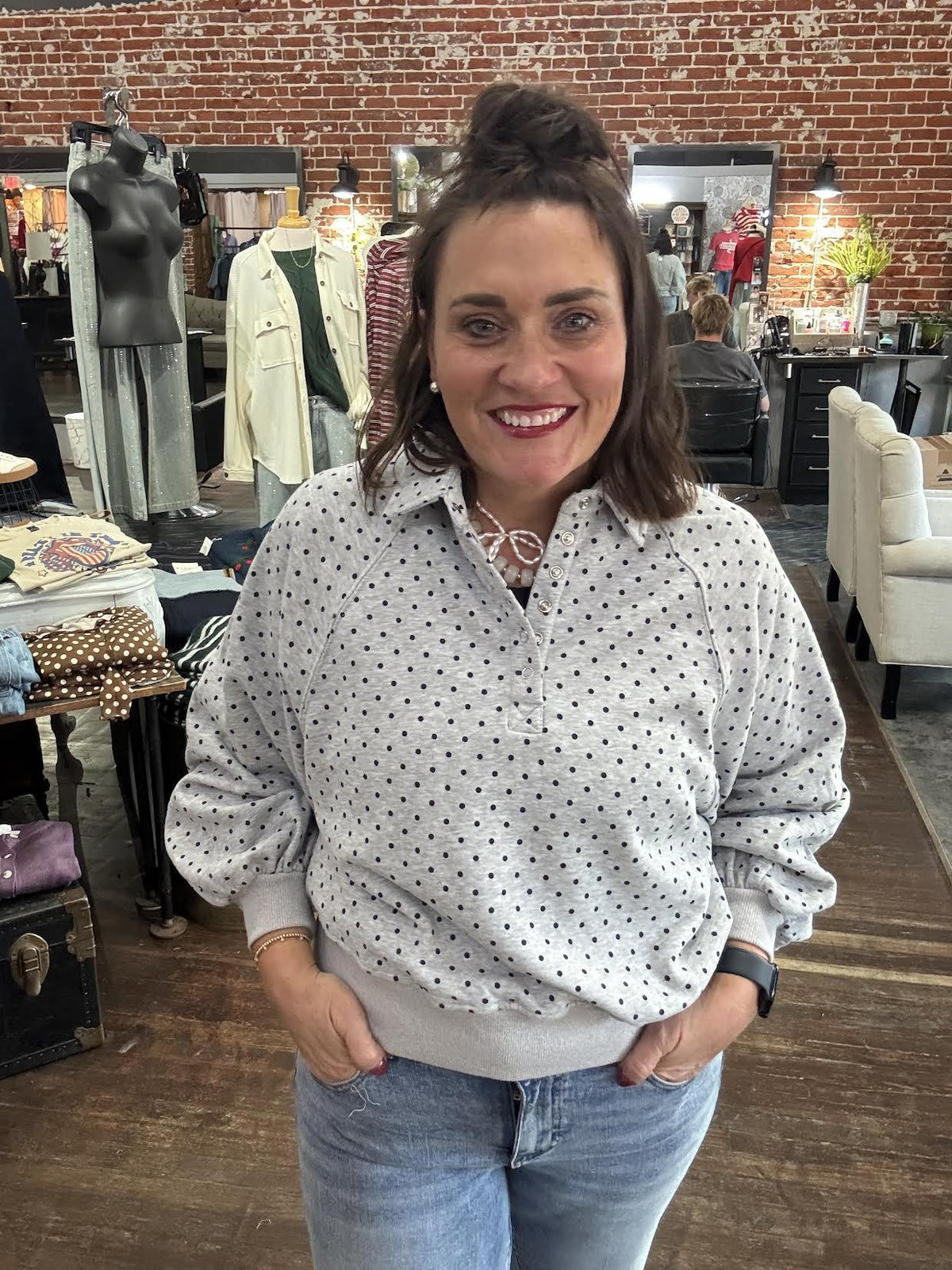 Micro Polka Dot Quarter Snap Sweatshirt