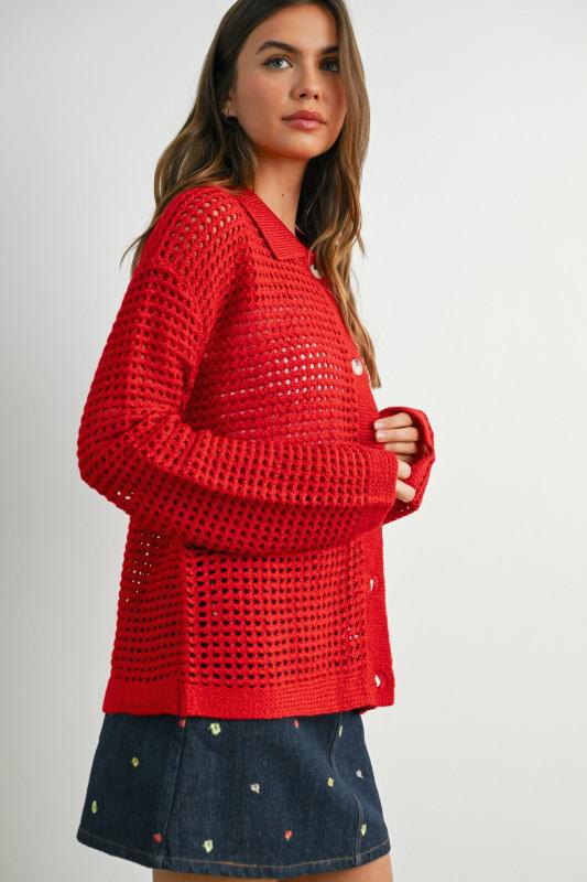 Open Stitch Crochet Collar Cardigan