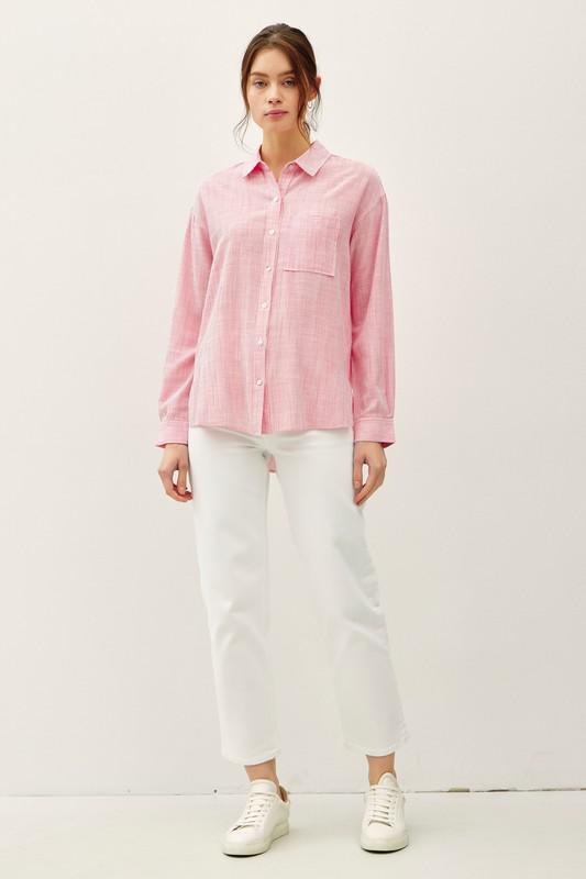 Pinstripe Button Up-Poppy Red