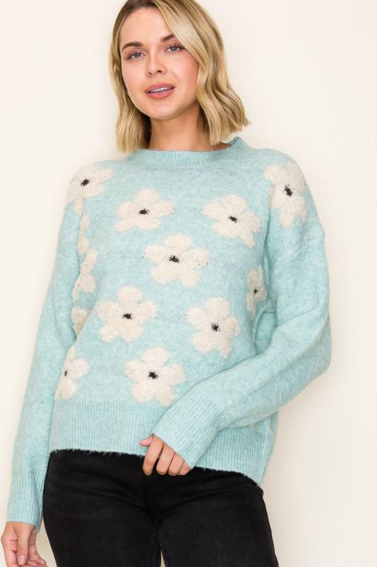 Mint Floral Sweater