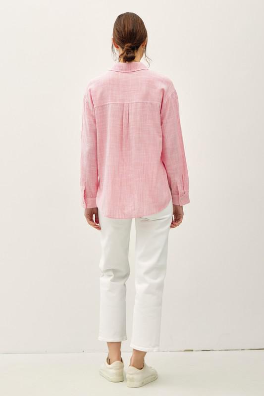 Pinstripe Button Up-Poppy Red