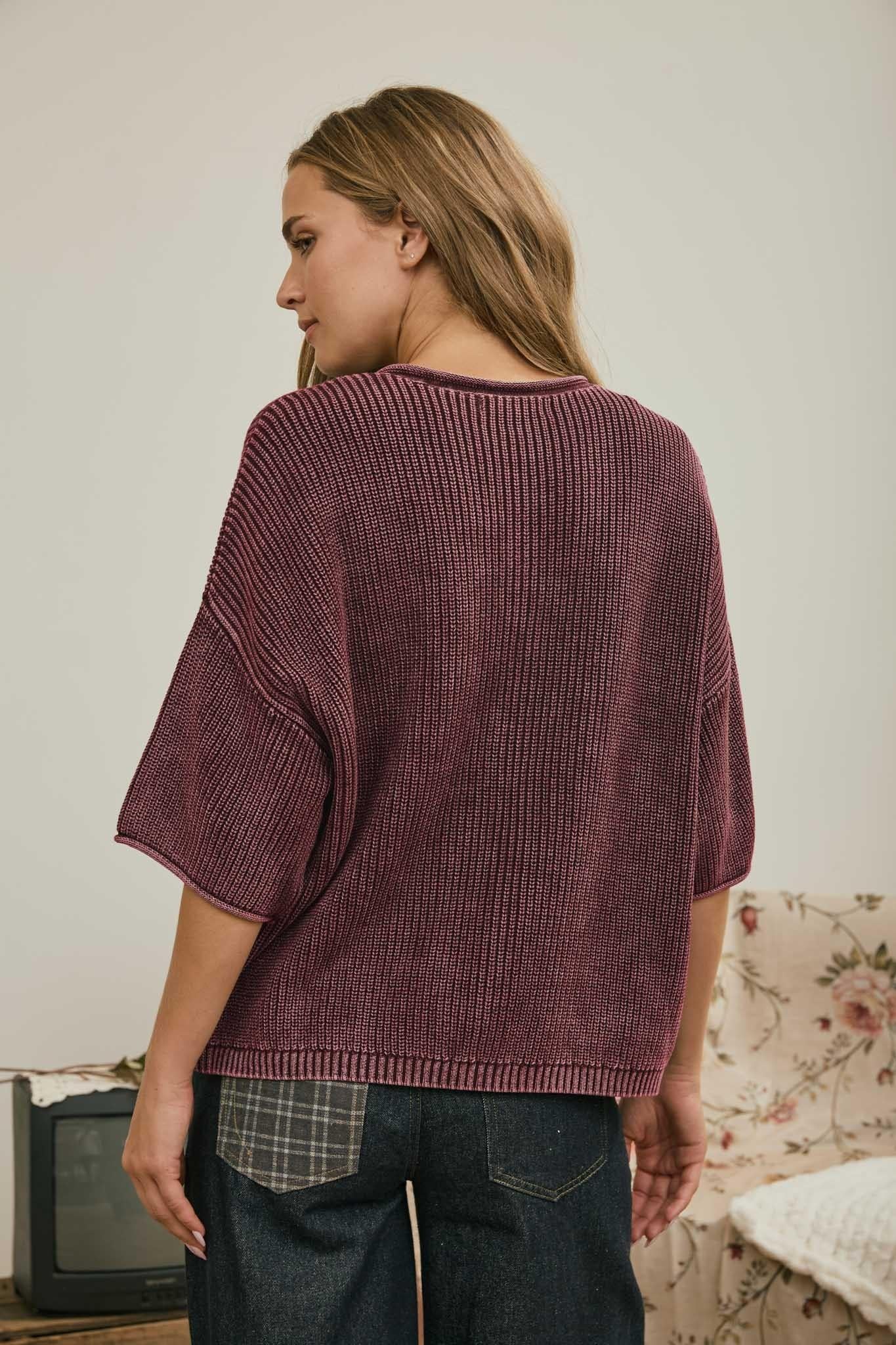Washed Ribbed Rolled Edge Cardigan