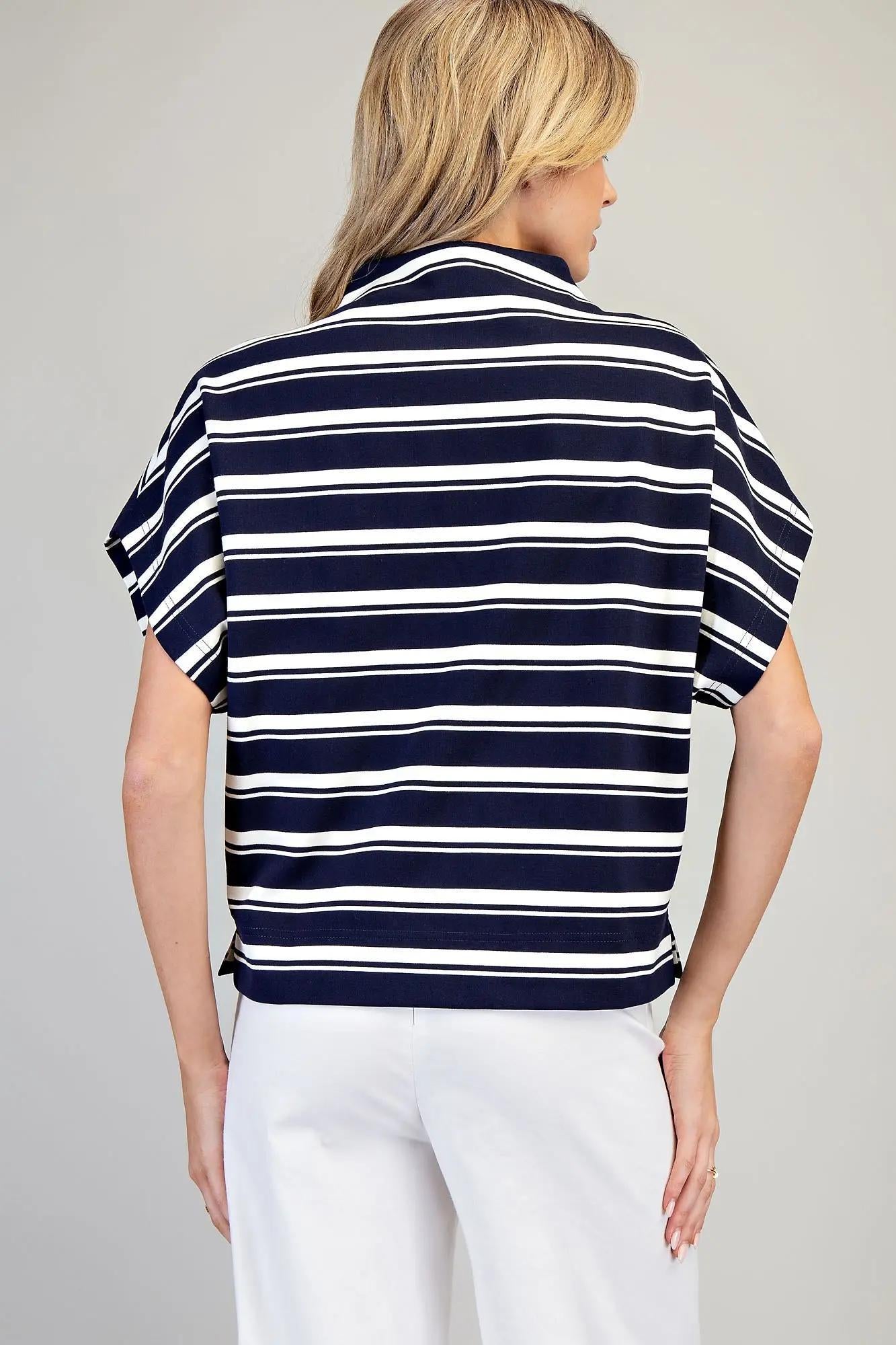 Striped Mock Neck Boxy Top
