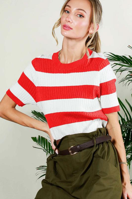 Short Sleeve Striped Sweater Top
