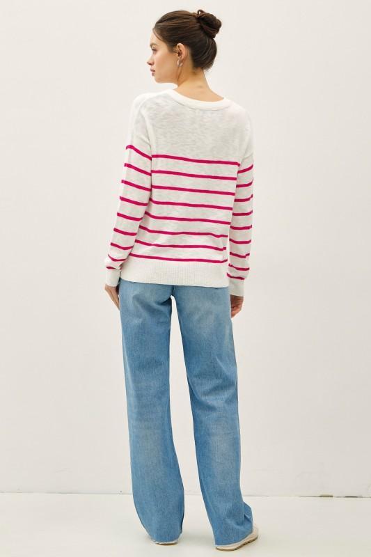 Lightweight Striped Sweater W/ Front Pocket