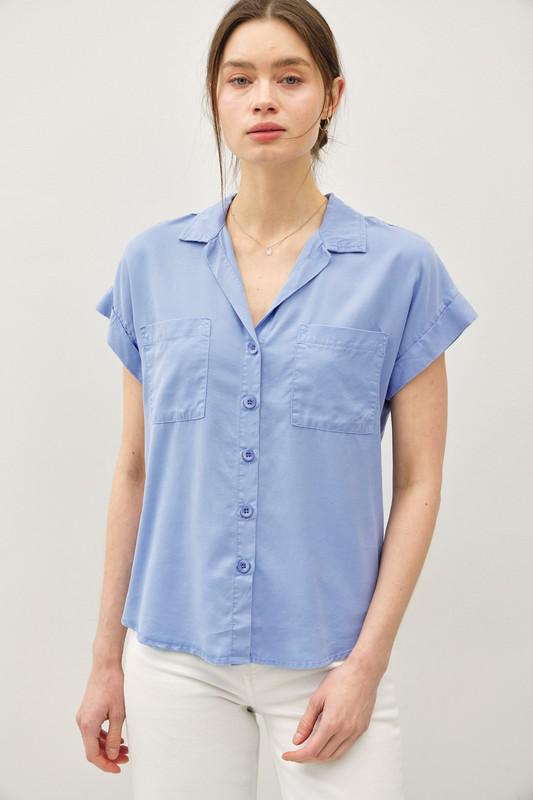 Cropped Button Up- Blueberry