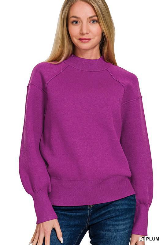 Mock Neck Exposed Seam Sweater