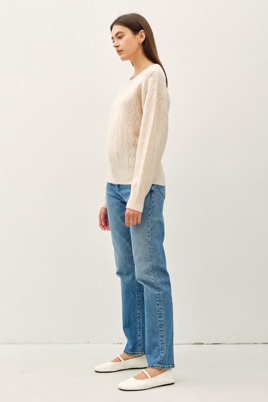 Cozy Crochet Knit Round Neck Sweater