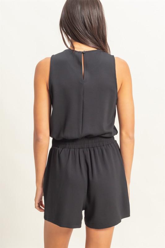 Drawstring Waist Romper-Black