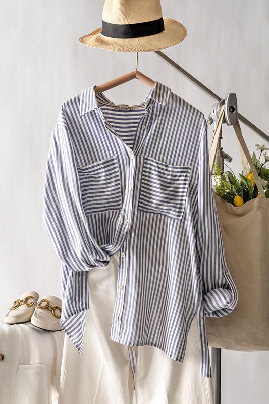Stripe Button Down-Blue/White