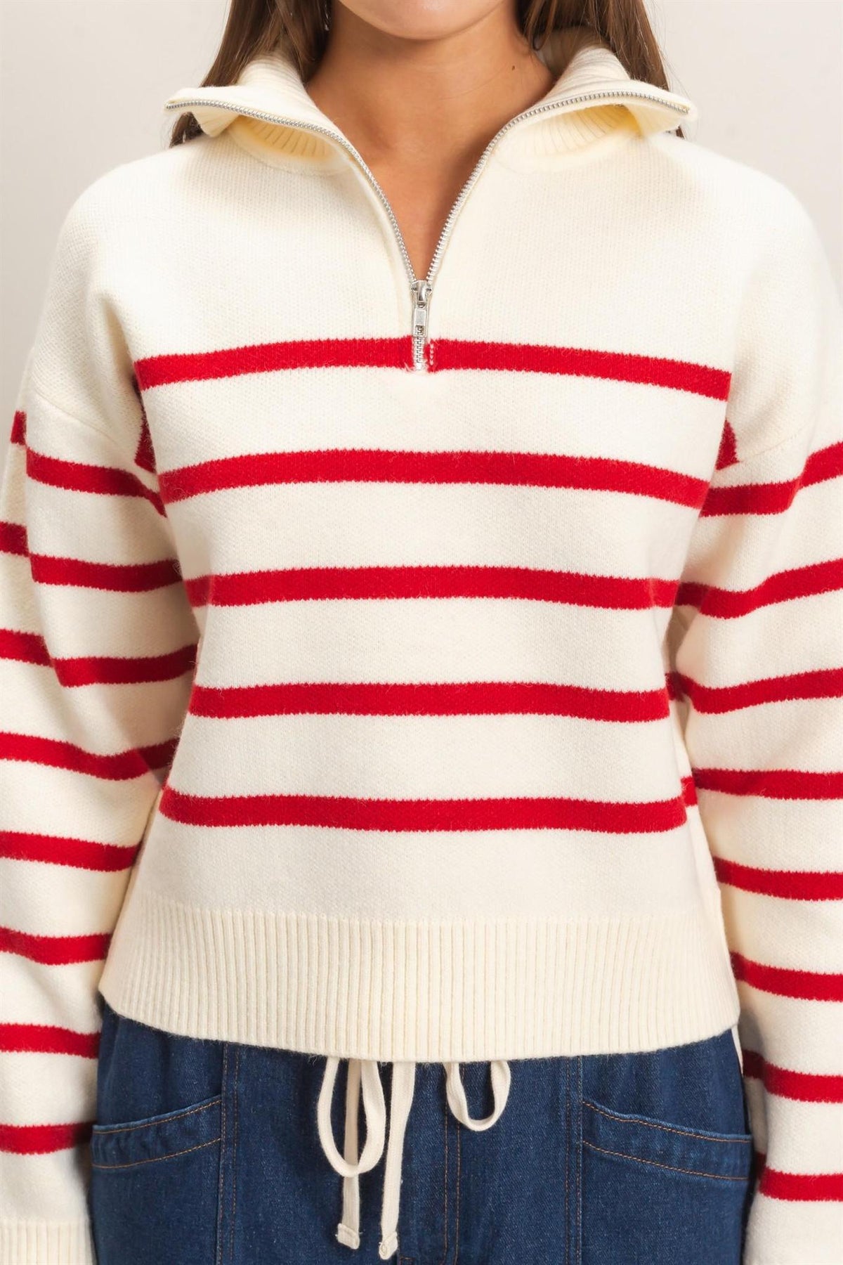 Half-zip Collared Stripe Sweater
