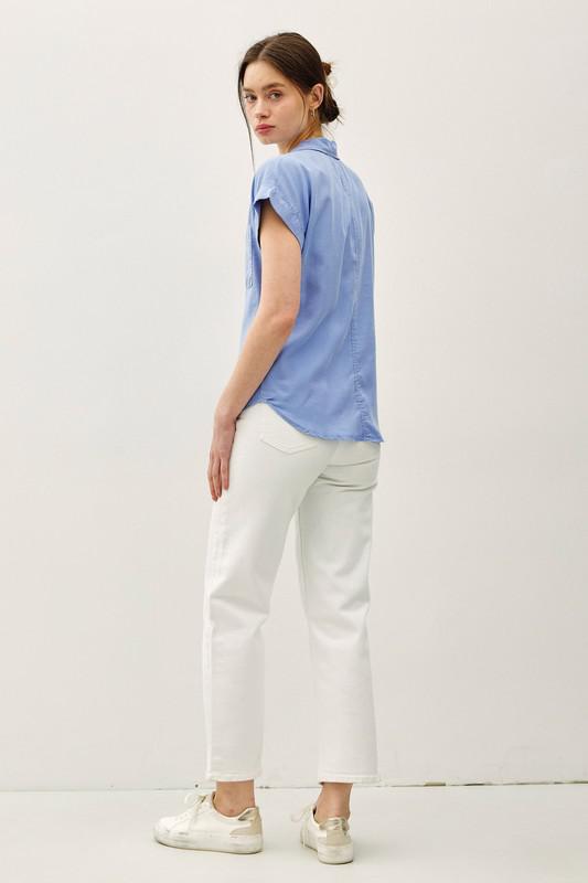 Cropped Button Up- Blueberry