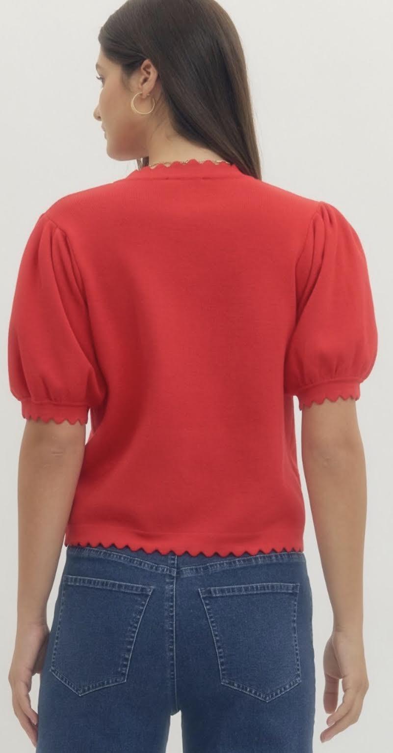 Scallop Short Sleeve Sweater