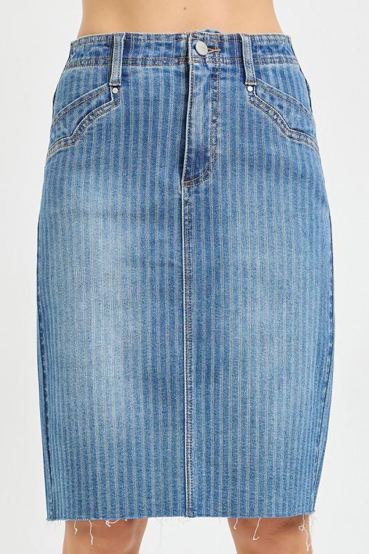 Risen High Rise Mid-Length Striped Skirt