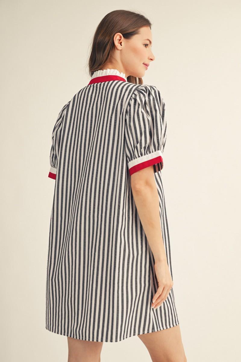 Button Down Stripe Shift Dress