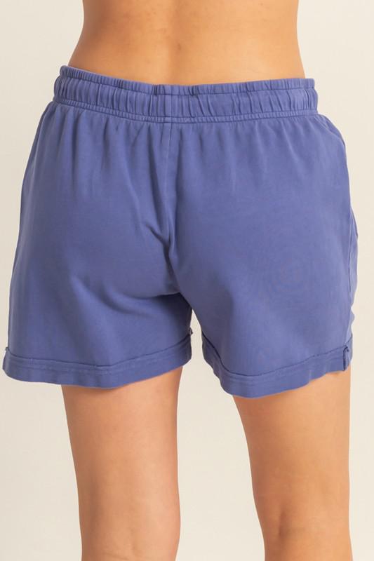 Drawstring Cotton Shorts- Dusty Indigo