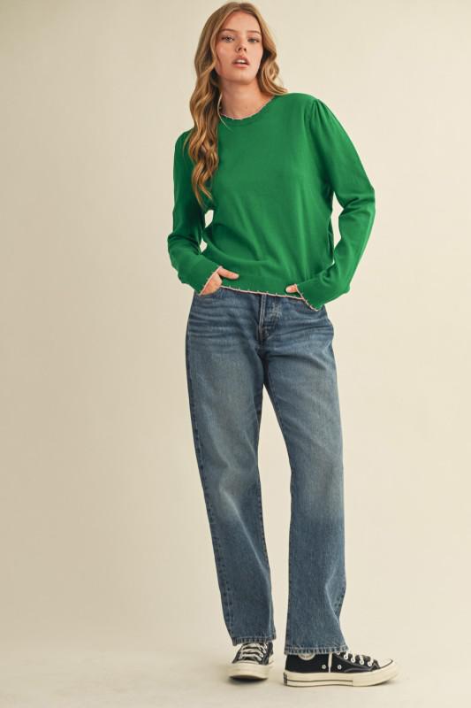 Contrast Knit Scalloped Edge Sweater