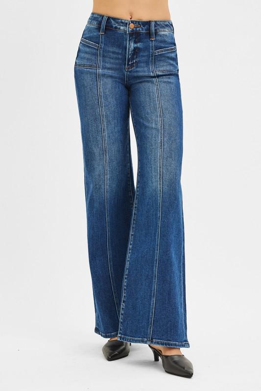 Risen Mid Rise Wide Jeans With Front Patch Pocket