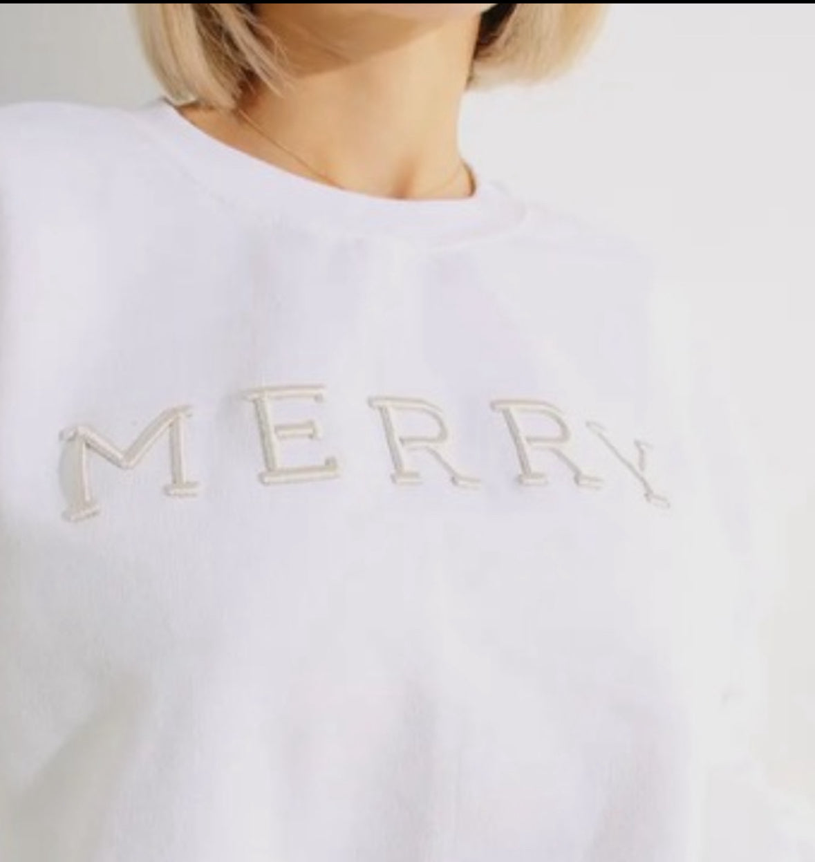White on White Merry Embroidered Sweatshirt