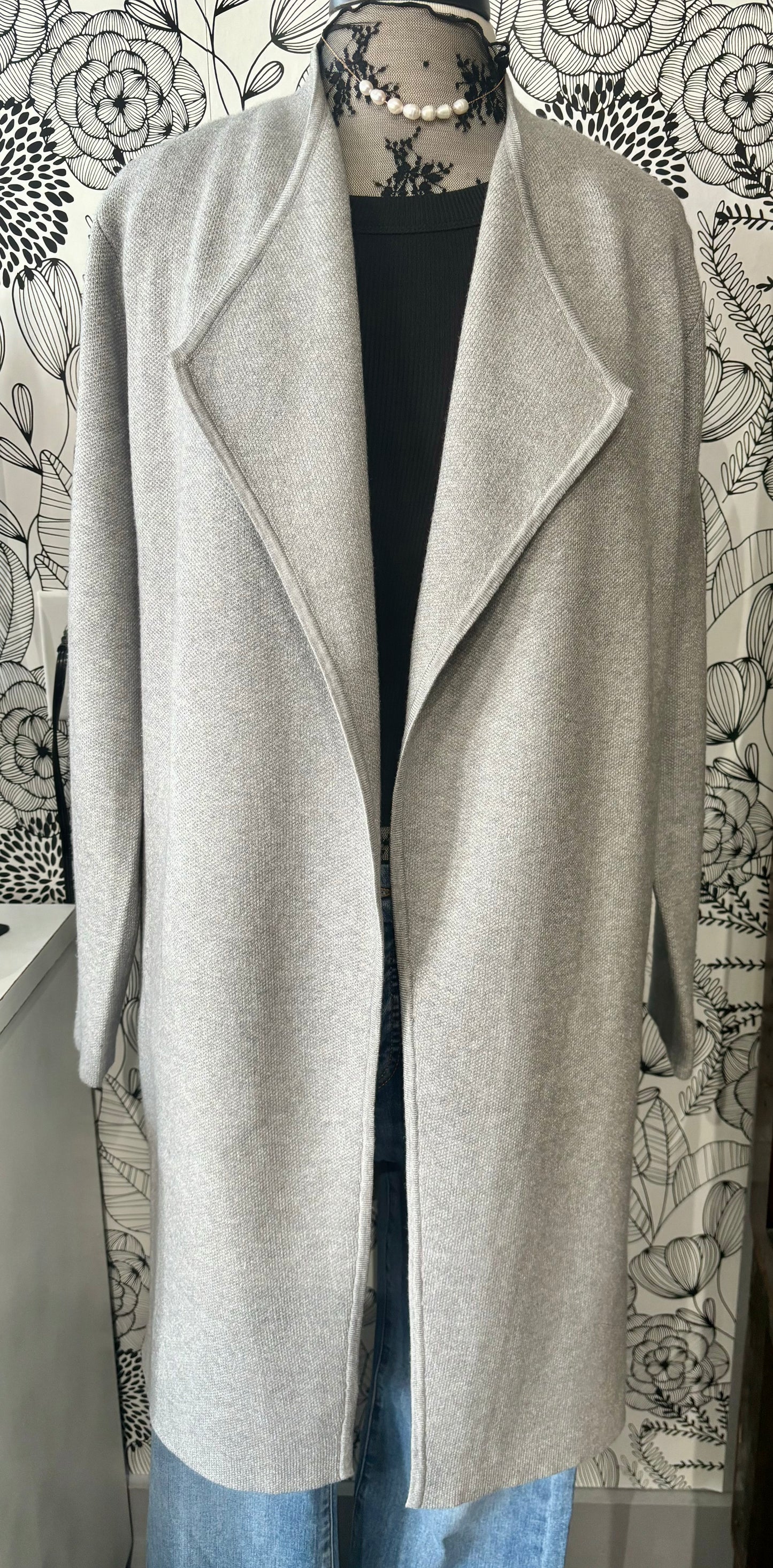 Drape Collar Cardigan-Gray