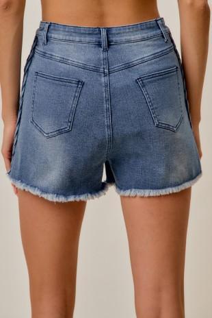Side Braid Denim Shorts