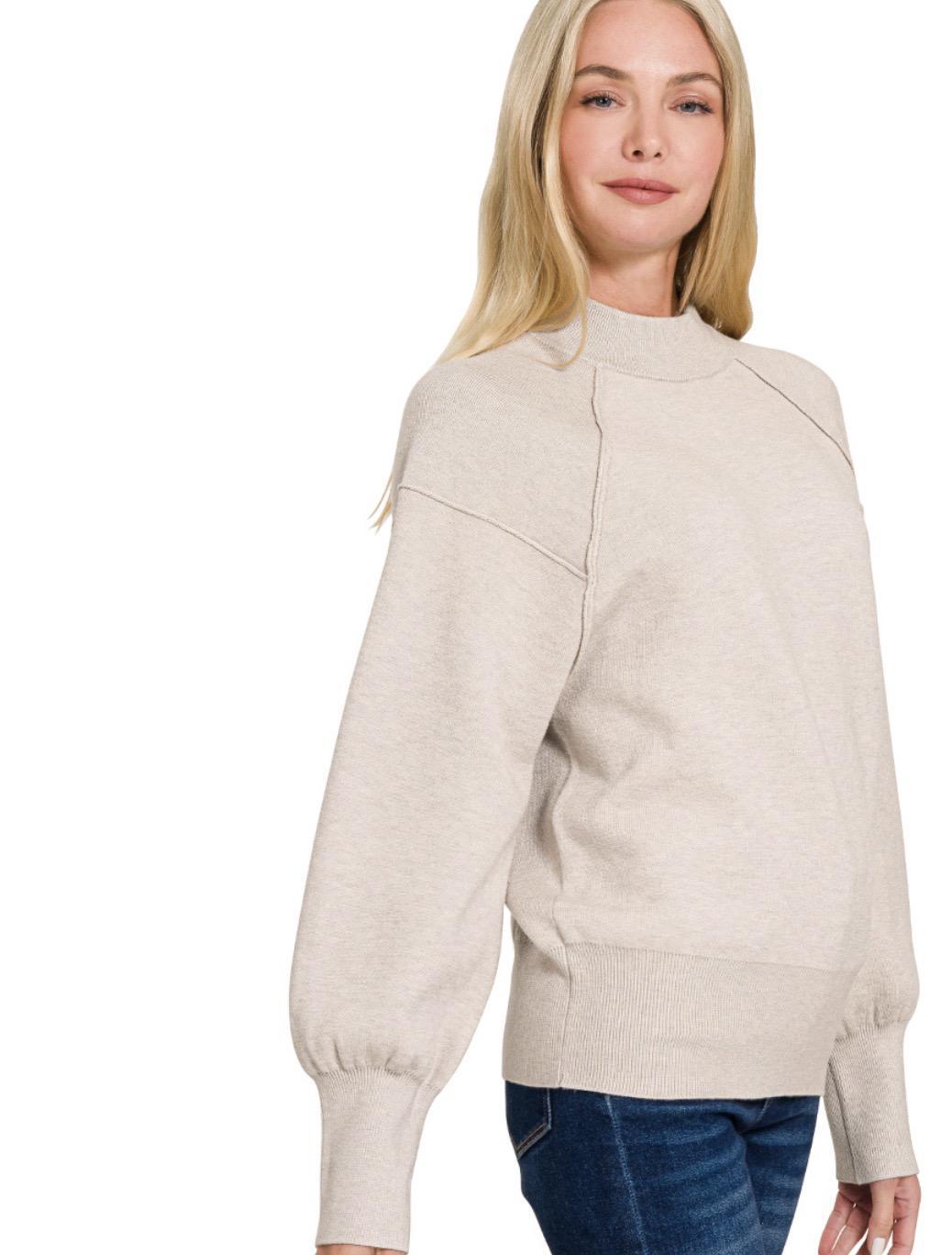 Mock Neck Exposed Seam Sweater