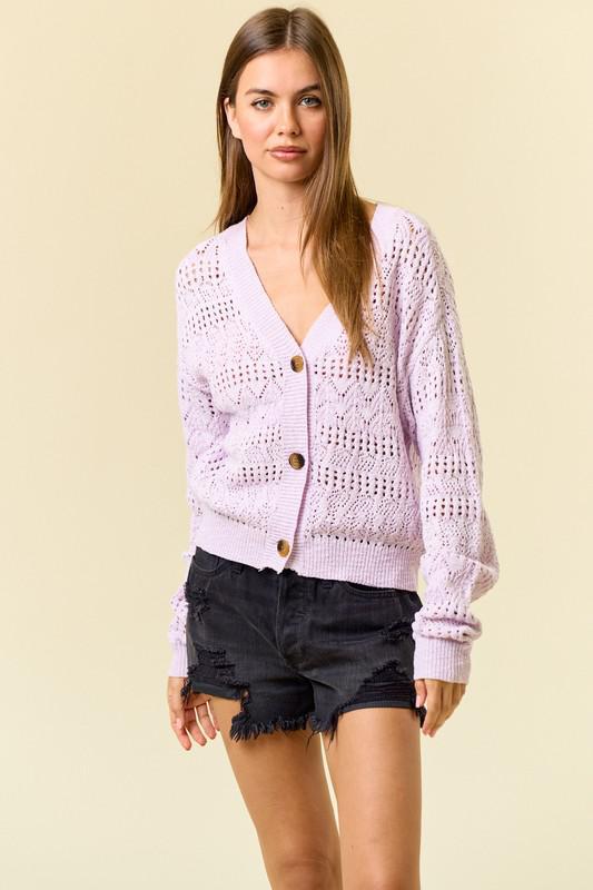 Pointelle Knitted V-neck Crop Cardigan