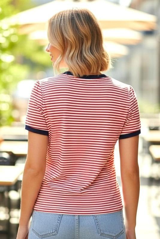 Short Sleeve Pinstripe Knit Top