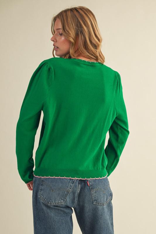 Contrast Knit Scalloped Edge Sweater