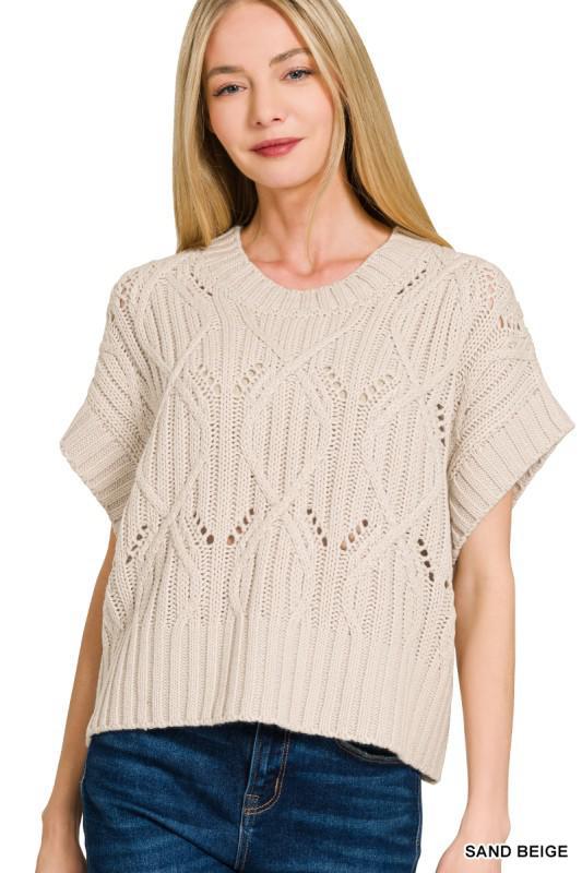 Cable Knit Short Sleeve Sweater