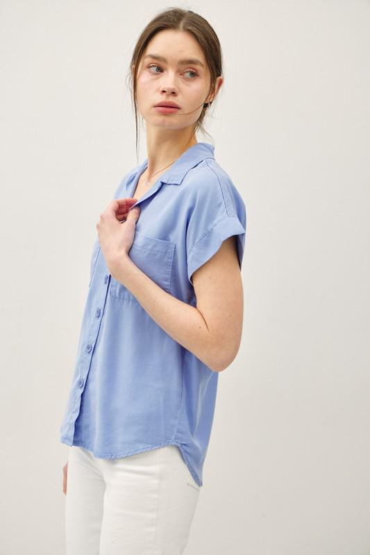Cropped Button Up- Blueberry