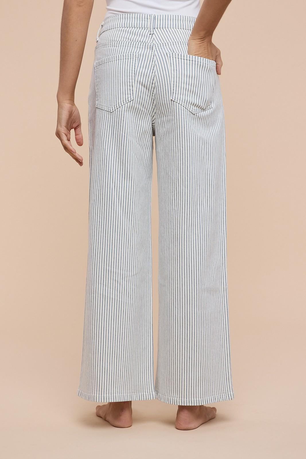 Stretch Cotton Striped Straight Leg Pants