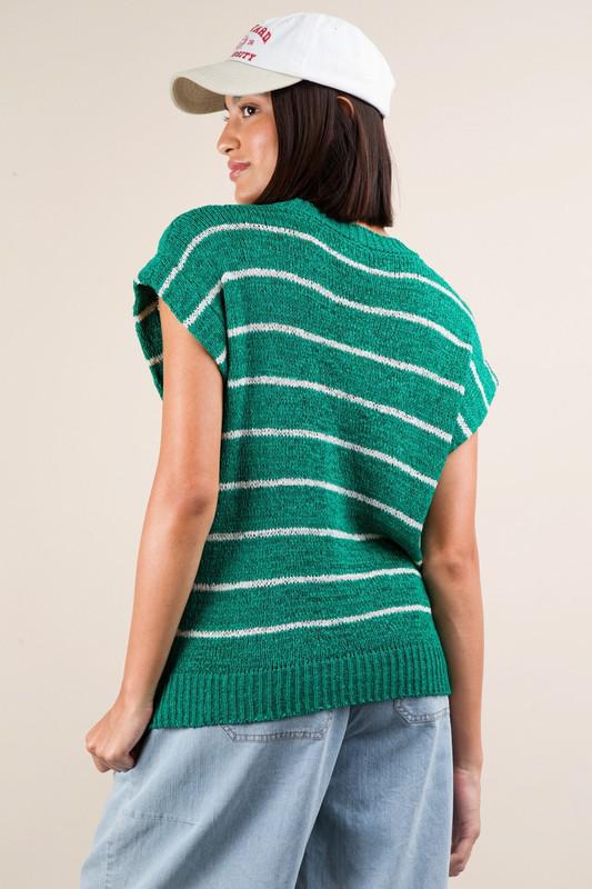 Striped Knit Sweater Top- Kelly Green
