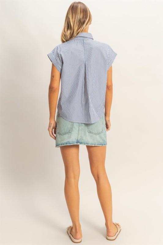 Short Sleeve Button-up Striped Shirt