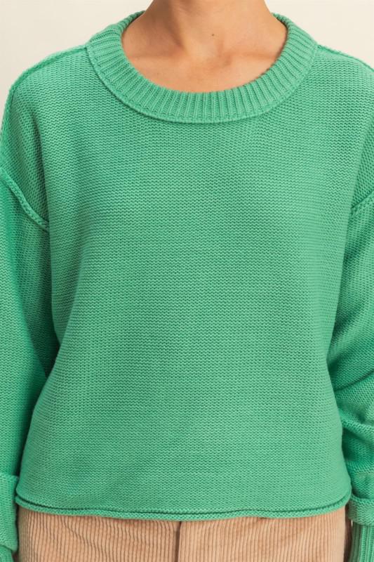 Cropped Oversized Sweater-Emerald