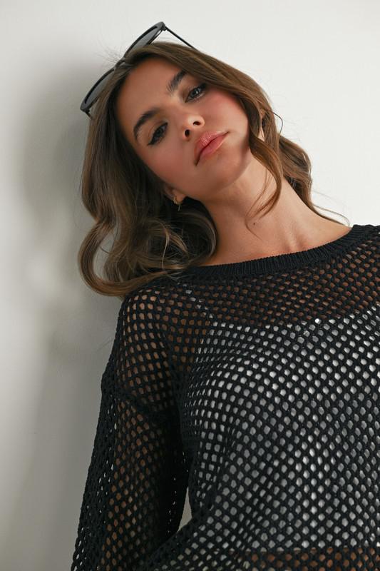 Long Sleeve Fish Net Knit Top