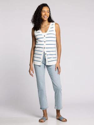Draper Sweater Button Up Vest-White/Blue