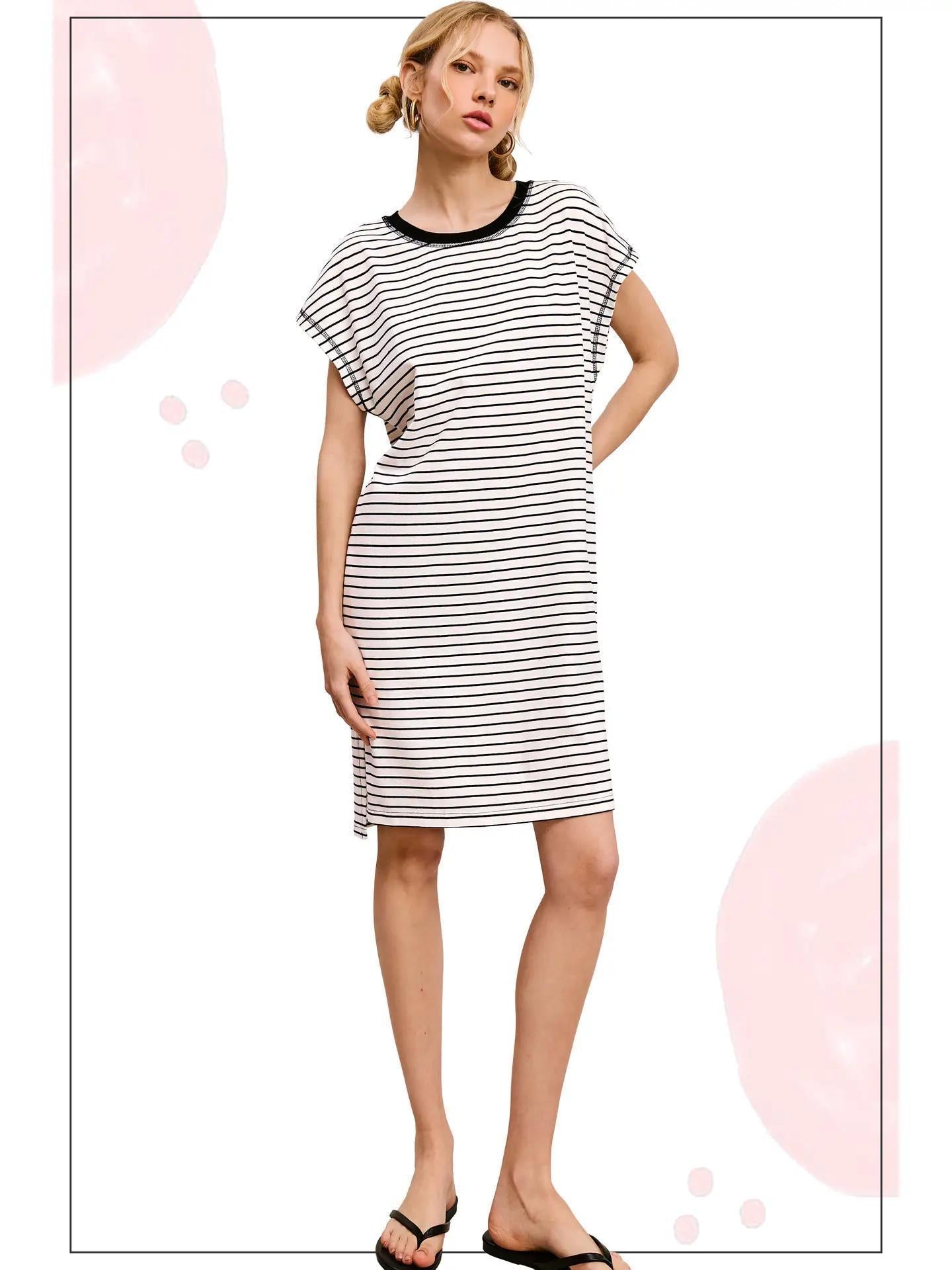 High Low Side Slit Striped Dress