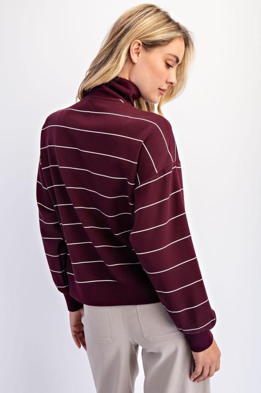 Modal Poly Span Stripe Quarter Zip Mock Neck Pullover
