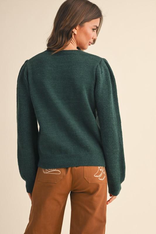 Ribbed Puff Sleeve Sweater-Hunter