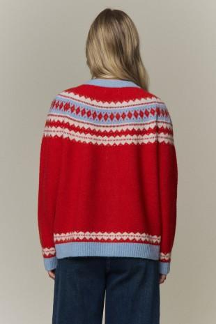 Fair Isle Yoke Knit Cardigan
