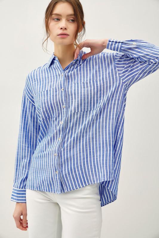 Striped Button UP-Denim Blue