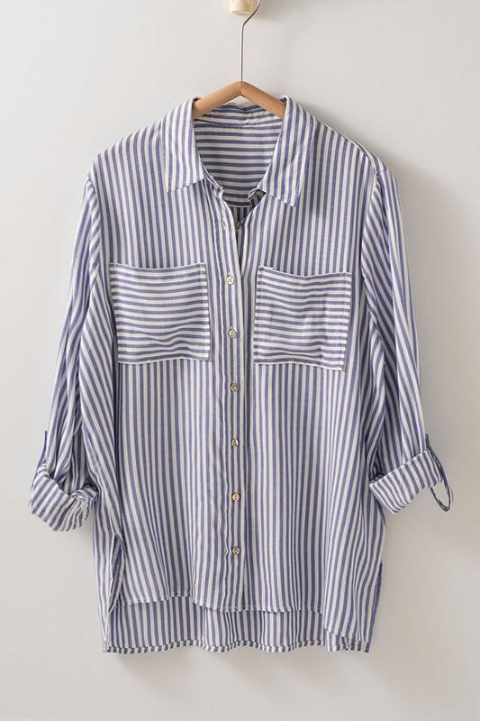 Stripe Button Down-Blue/White